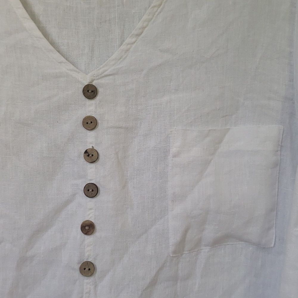 Terzo Millennio White Linen Tunic Blouse Women’s Med Roll Up Sleeve Breezy - Picture 2 of 5
